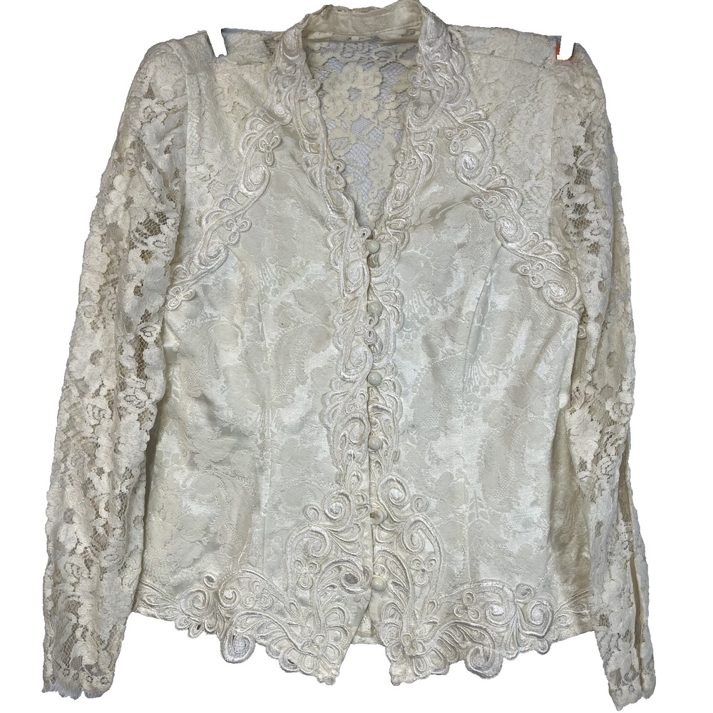 David Rose Lace Brocade Jacket Women 6 Ivory